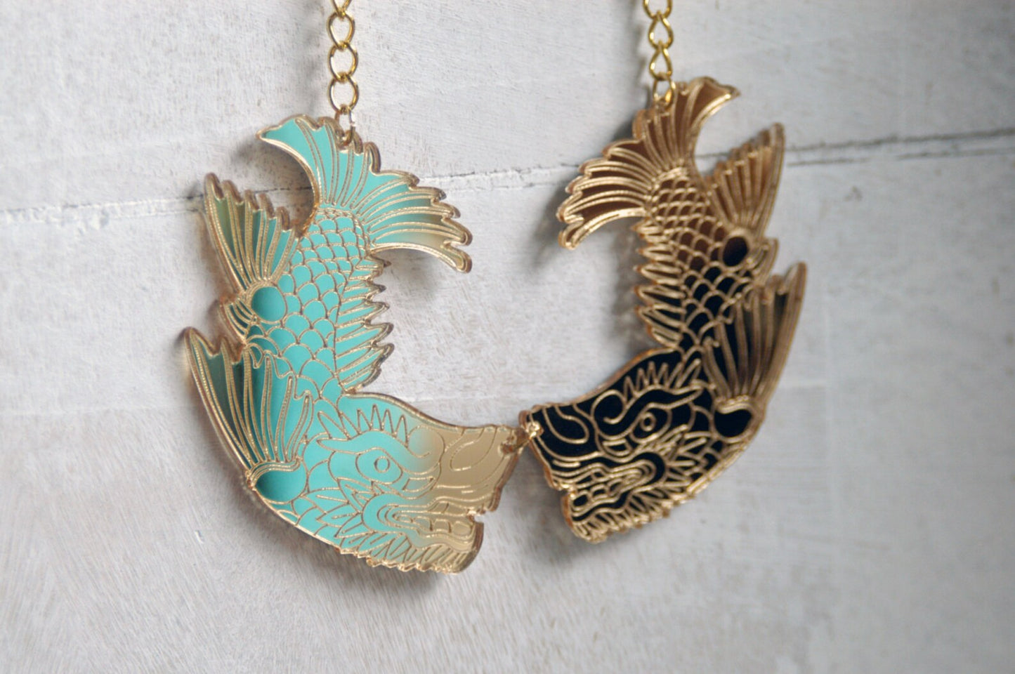 Japanese dolphin Kinshachi statement necklace by Designosaur