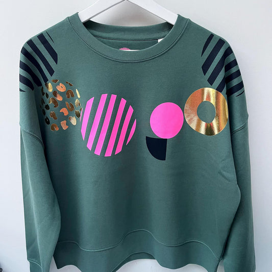 Geometric Pattern screen-printed green sweatshirt by Pinkijones
