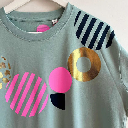 Pale Teal green Geo Boxy T-shirt with gold foil T-shirt by Pinkijones