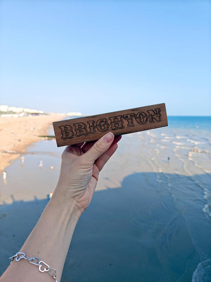 Brighton Palace Pier Teak Wood Plank: Engraved Souvenir by Designosaur