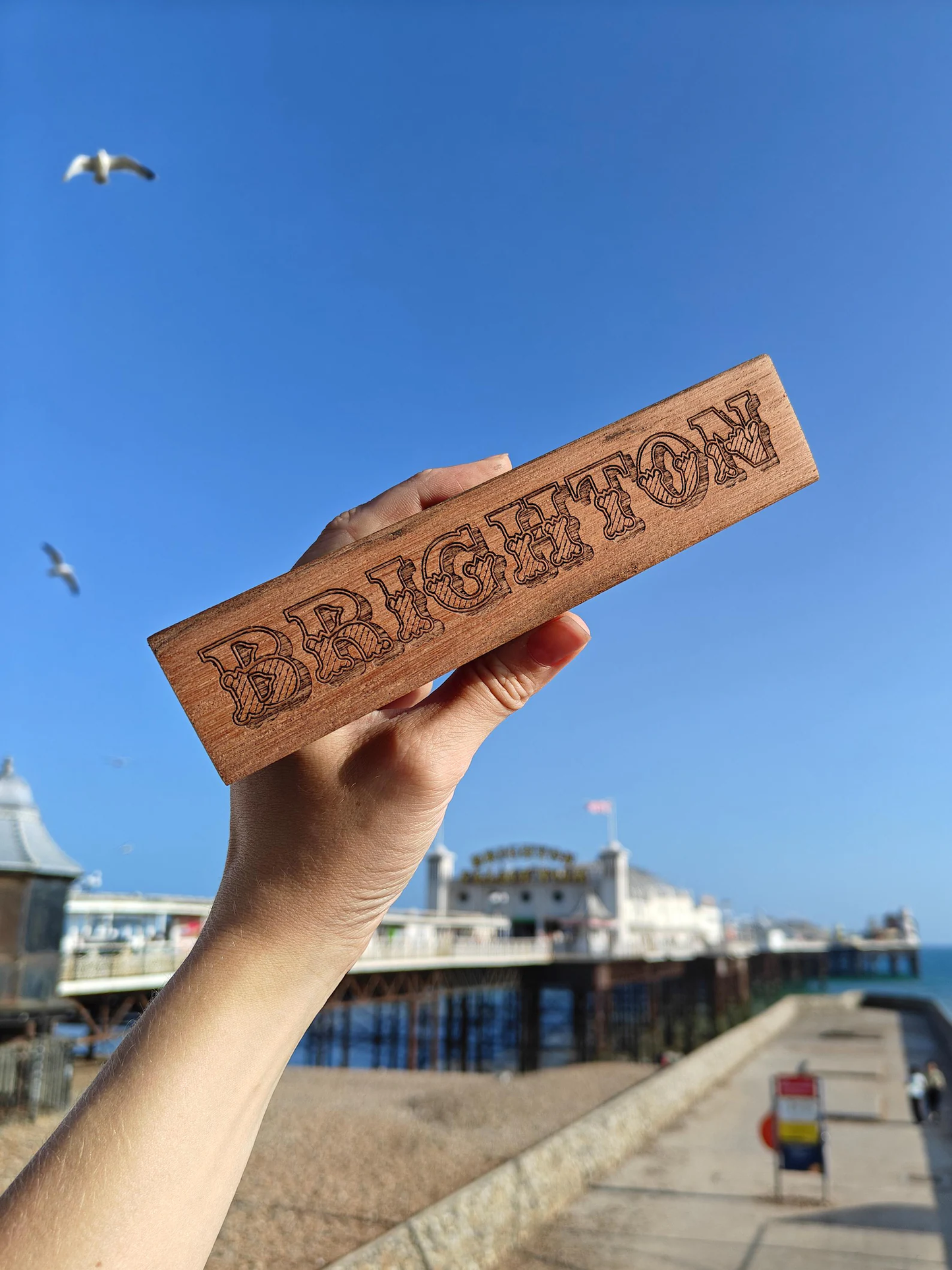 Brighton Palace Pier Teak Wood Plank: Engraved Souvenir by Designosaur