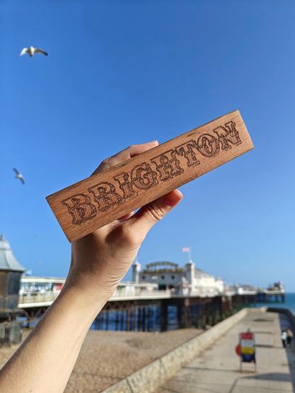 Brighton Palace Pier Teak Wood Plank: Engraved Souvenir by Designosaur