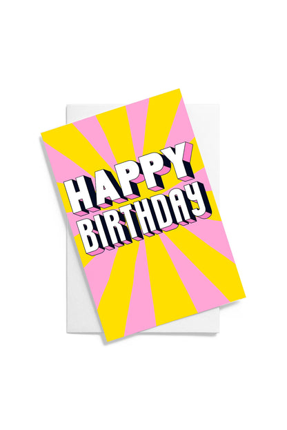 Bold Happy Birthday Card: Bright Yellow & Pink Striped Greeting by Ellen Jane London