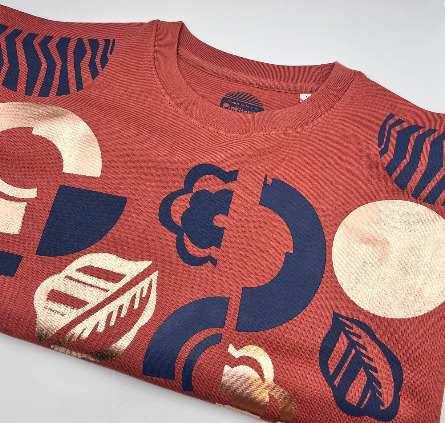 Geometric And Floral Pattern Hand Printed Terracotta Sweatshirt by Pinki Jones