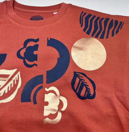 Geometric And Floral Pattern Hand Printed Terracotta Sweatshirt by Pinki Jones