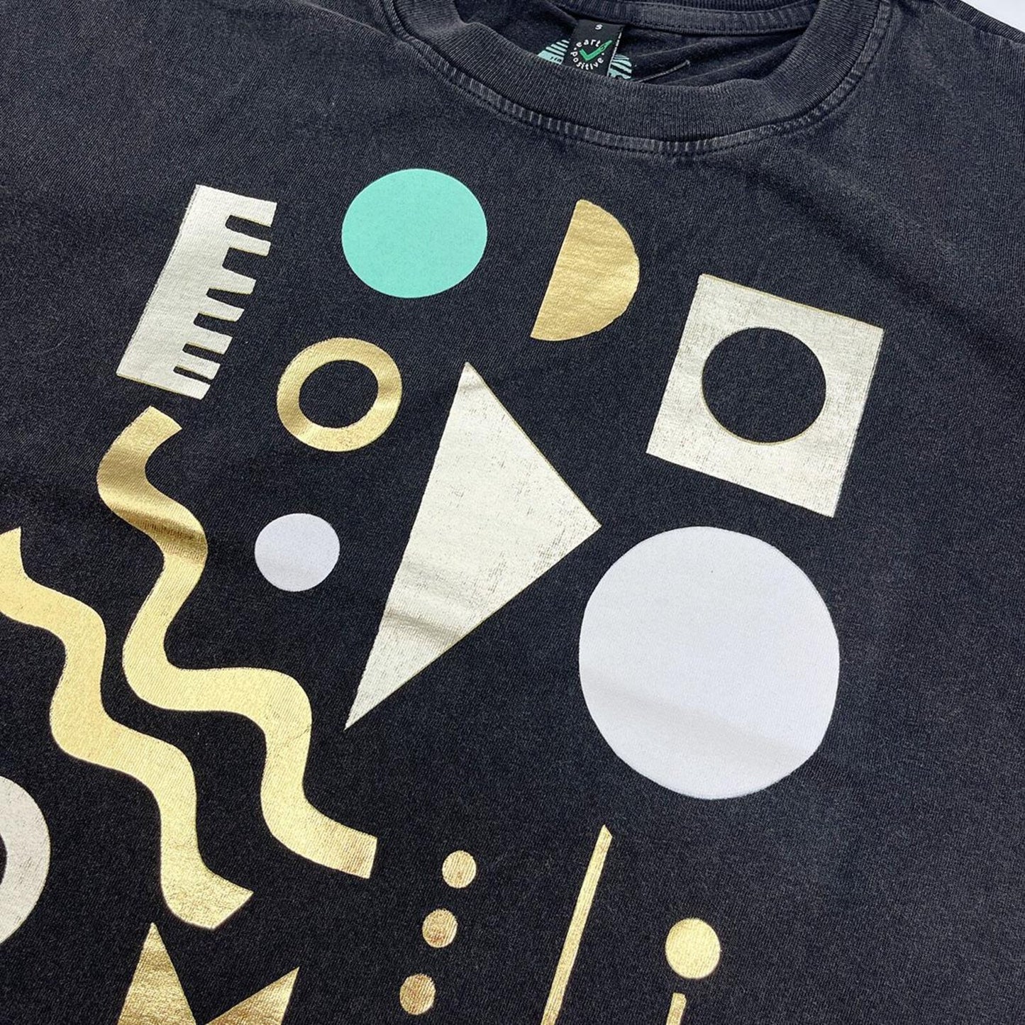 Screen printed Organic Cotton T-Shirt: Geometric shapes, Gold Foil Mint Design by Pinkijones
