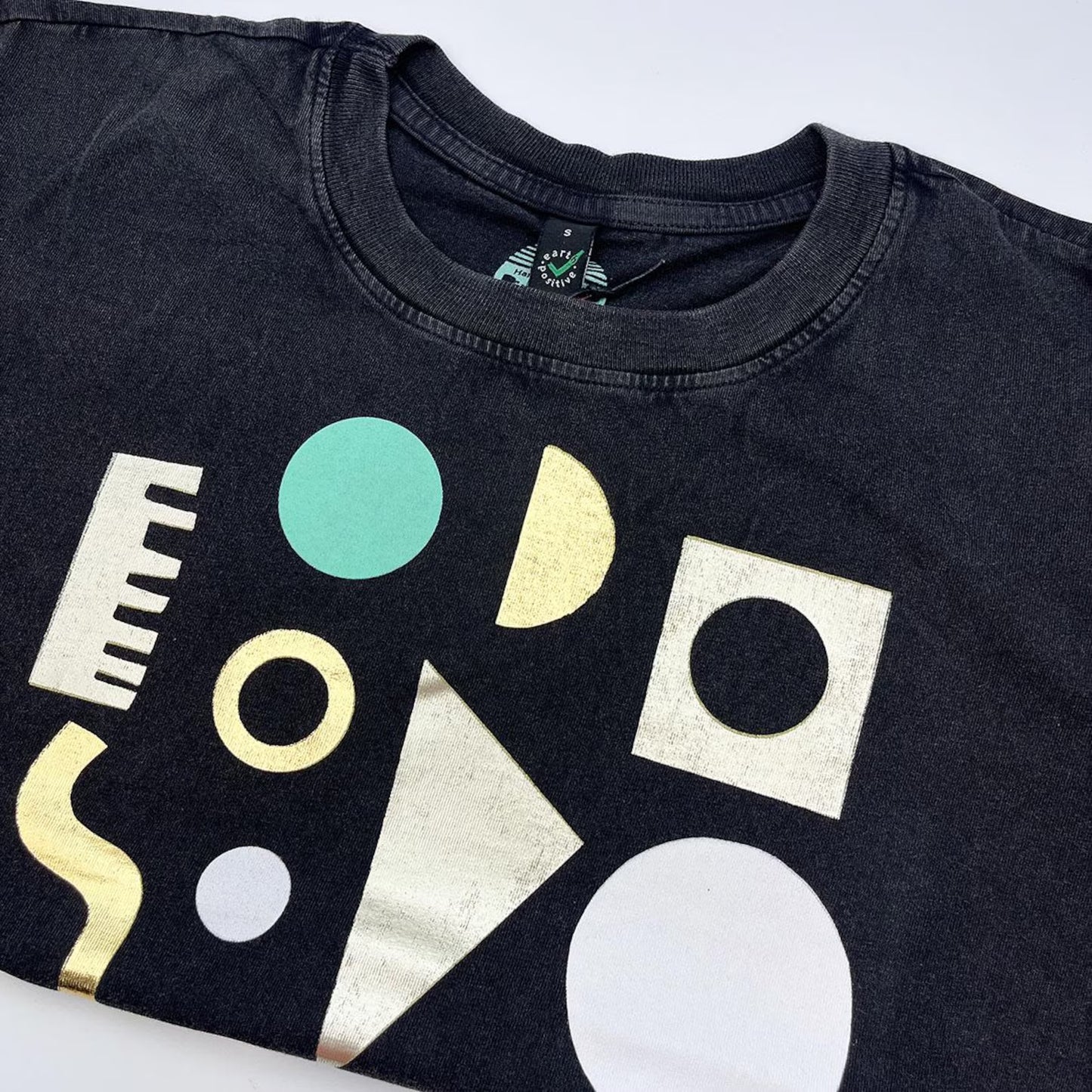 Screen printed Organic Cotton T-Shirt: Geometric shapes, Gold Foil Mint Design by Pinkijones