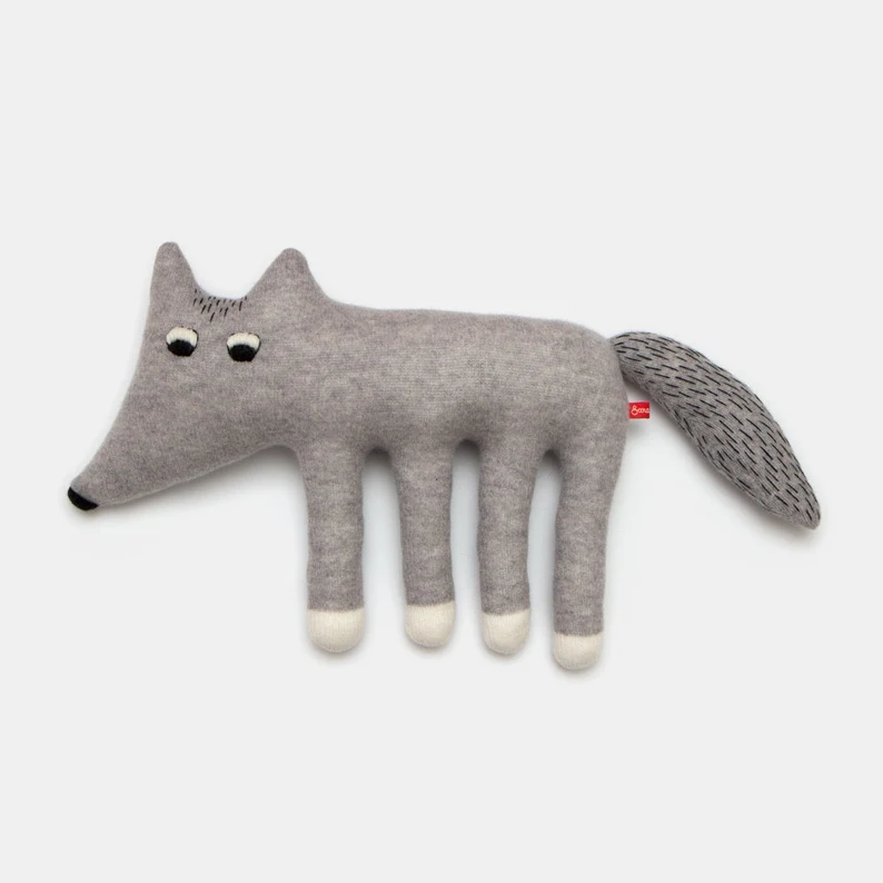 Walter the Wolf Knitted Lambswool Soft Toy Plush by Sara Carr