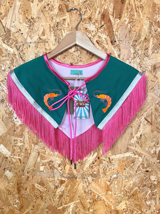Colourful Capelet With Prawn Embroidery By Flamingo Rodeo