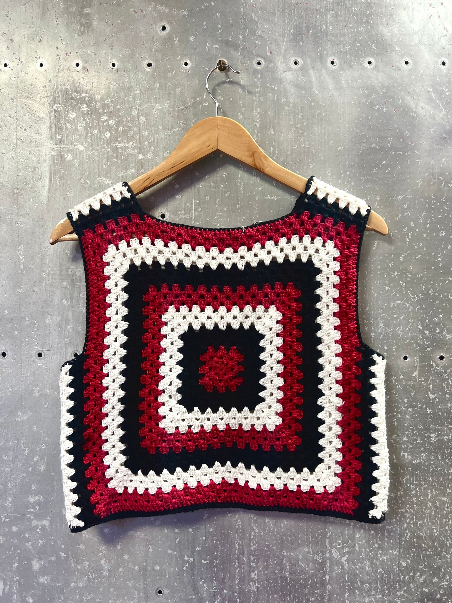 Red, White And Black Square Crochet Vest by HoleyCow