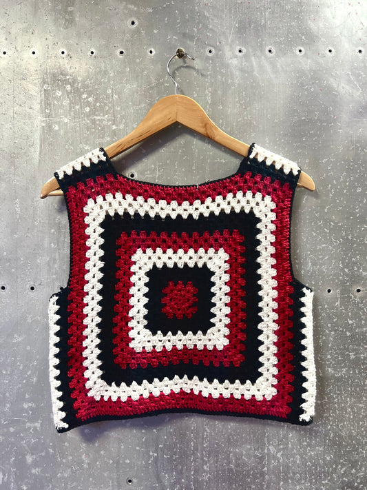 Red, White And Black Square Crochet Vest by HoleyCow