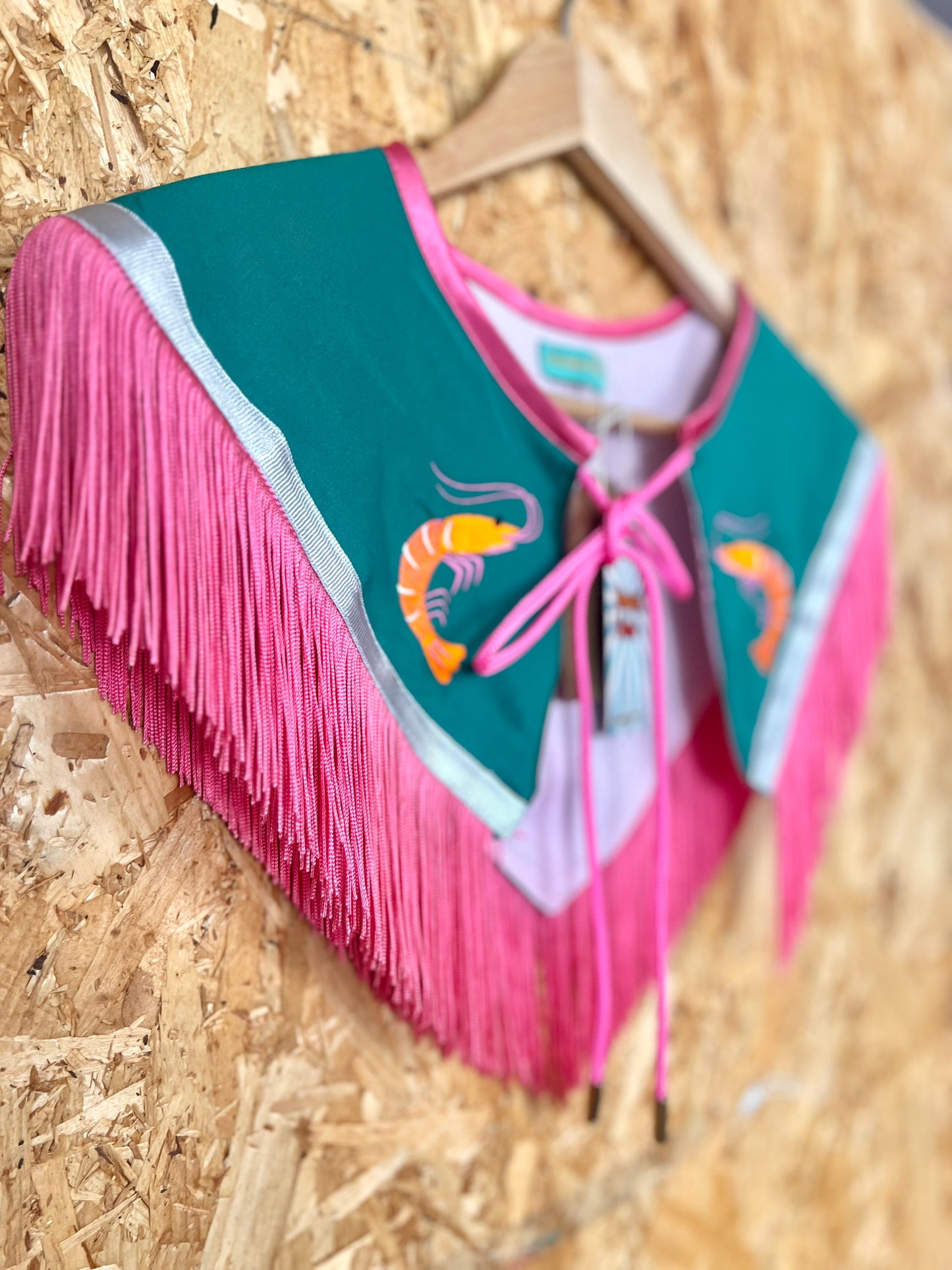 Colourful Capelet With Prawn Embroidery By Flamingo Rodeo