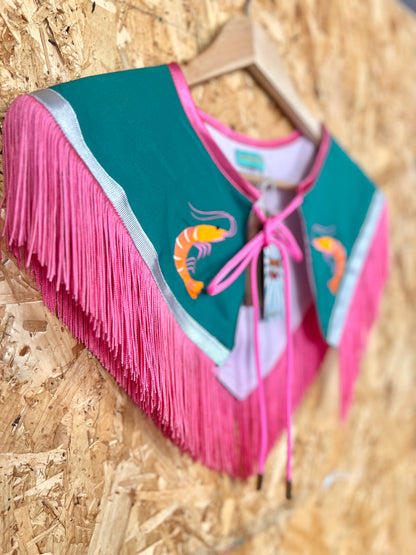 Colourful Capelet With Prawn Embroidery By Flamingo Rodeo
