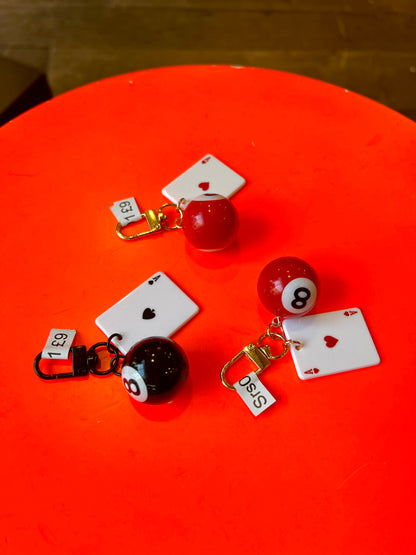 Mini 8 Ball Pool And Ace Card Keyring by Lost & Foundry