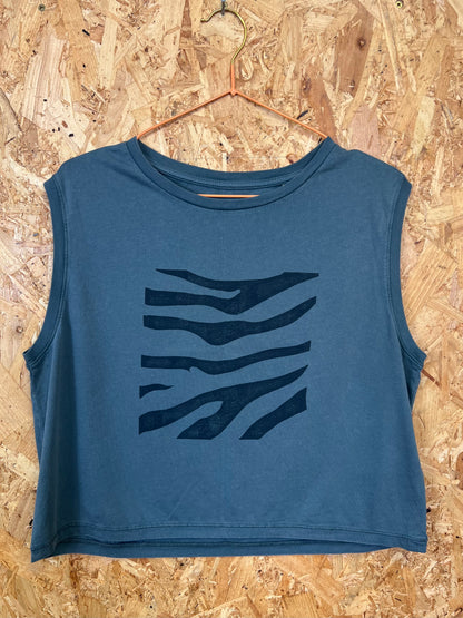 Hand Printed Grey/Blue Zebra print Tank Top T-shirt By Your Mom