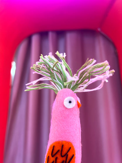 Pink - Green Wool Fantastical Bird Hanging Decoration By Little Flint