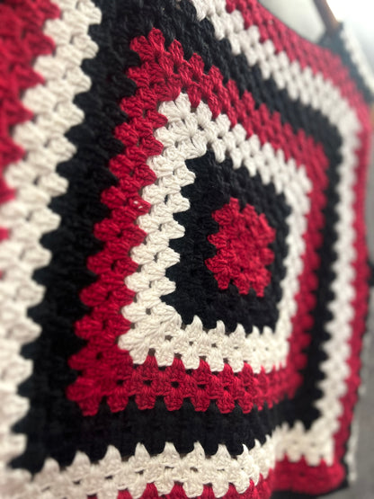 Red, White And Black Square Crochet Vest by HoleyCow