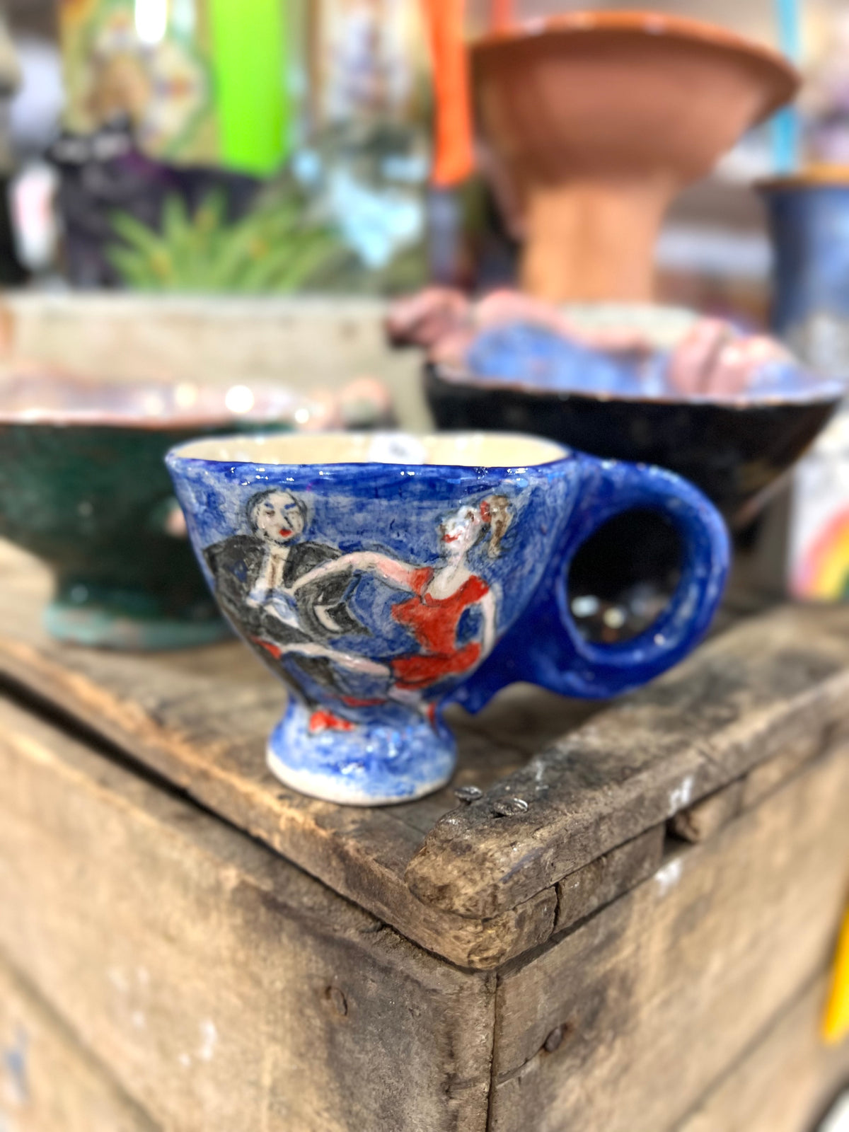 Dancing Couple Blue Ceramic Cup By Christina Gregoriou