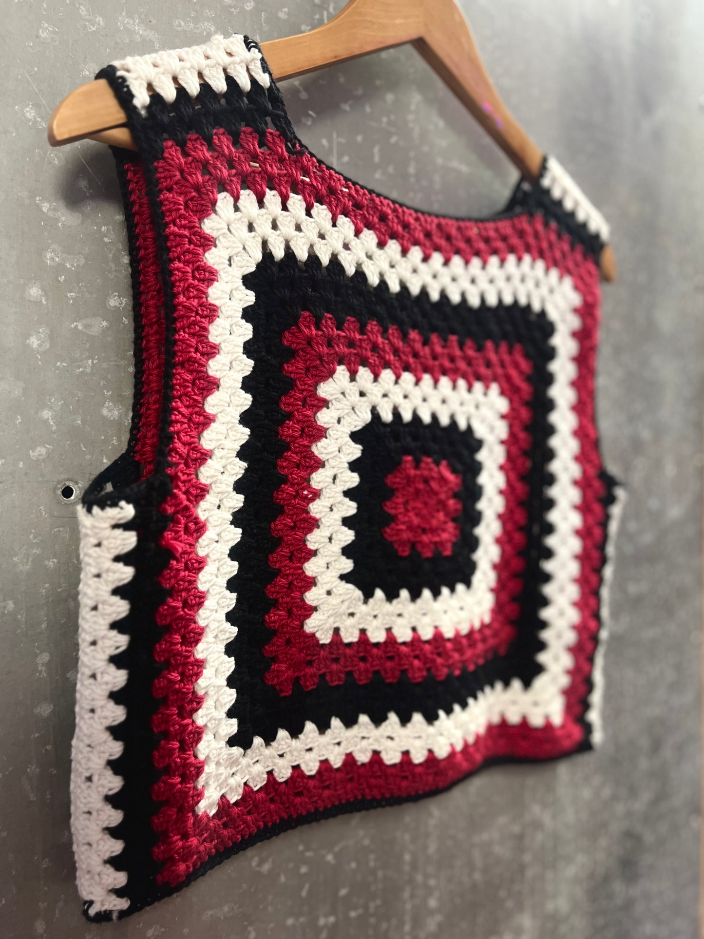 Red, White And Black Square Crochet Vest by HoleyCow