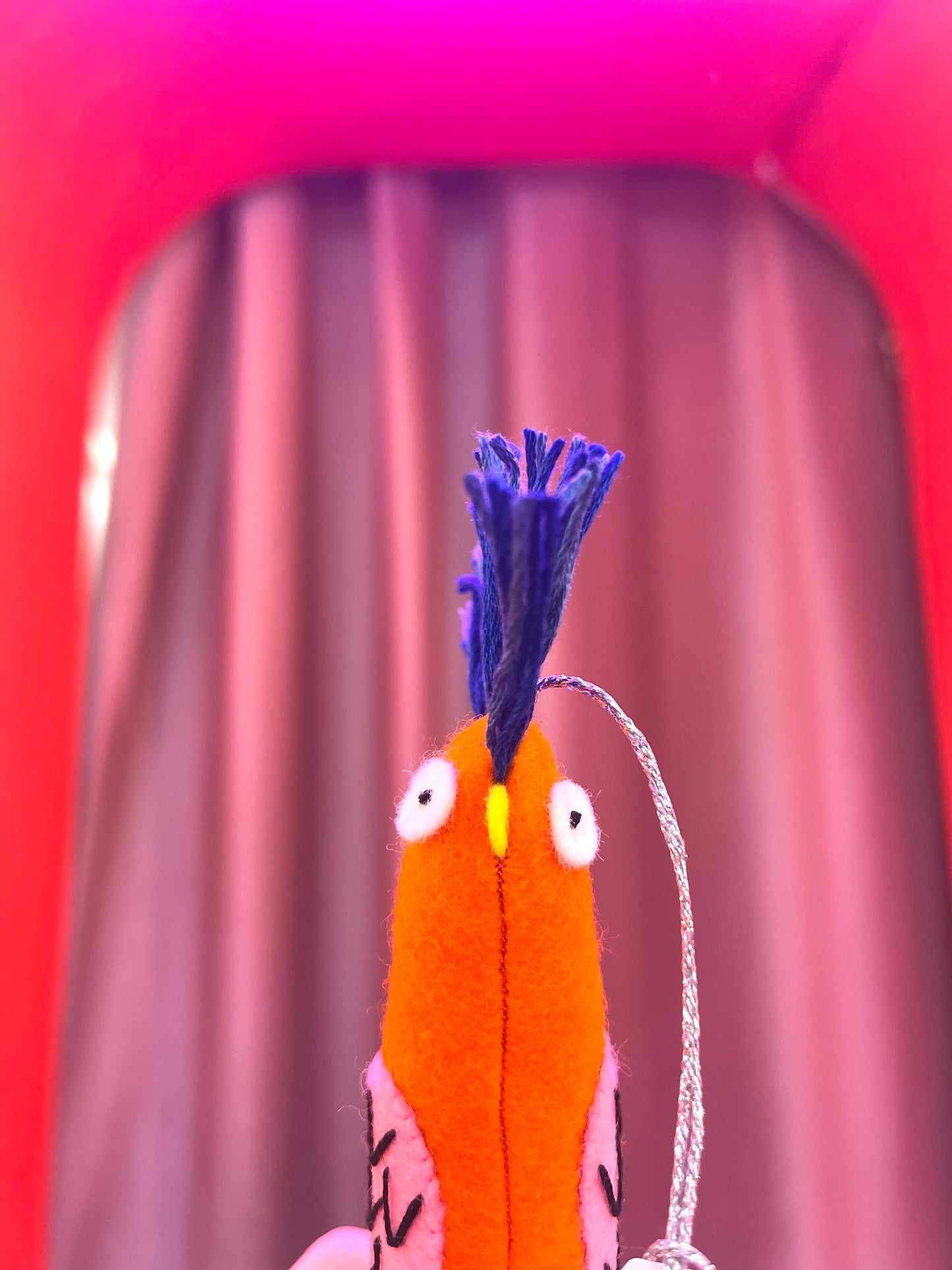 Orange - Blue Wool Fantastical Bird Hanging Decoration By Little Flint