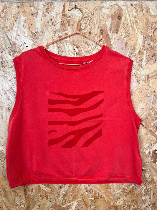 Hand Printed Red Zebra Print Tank Top T-shirt By Your Mom