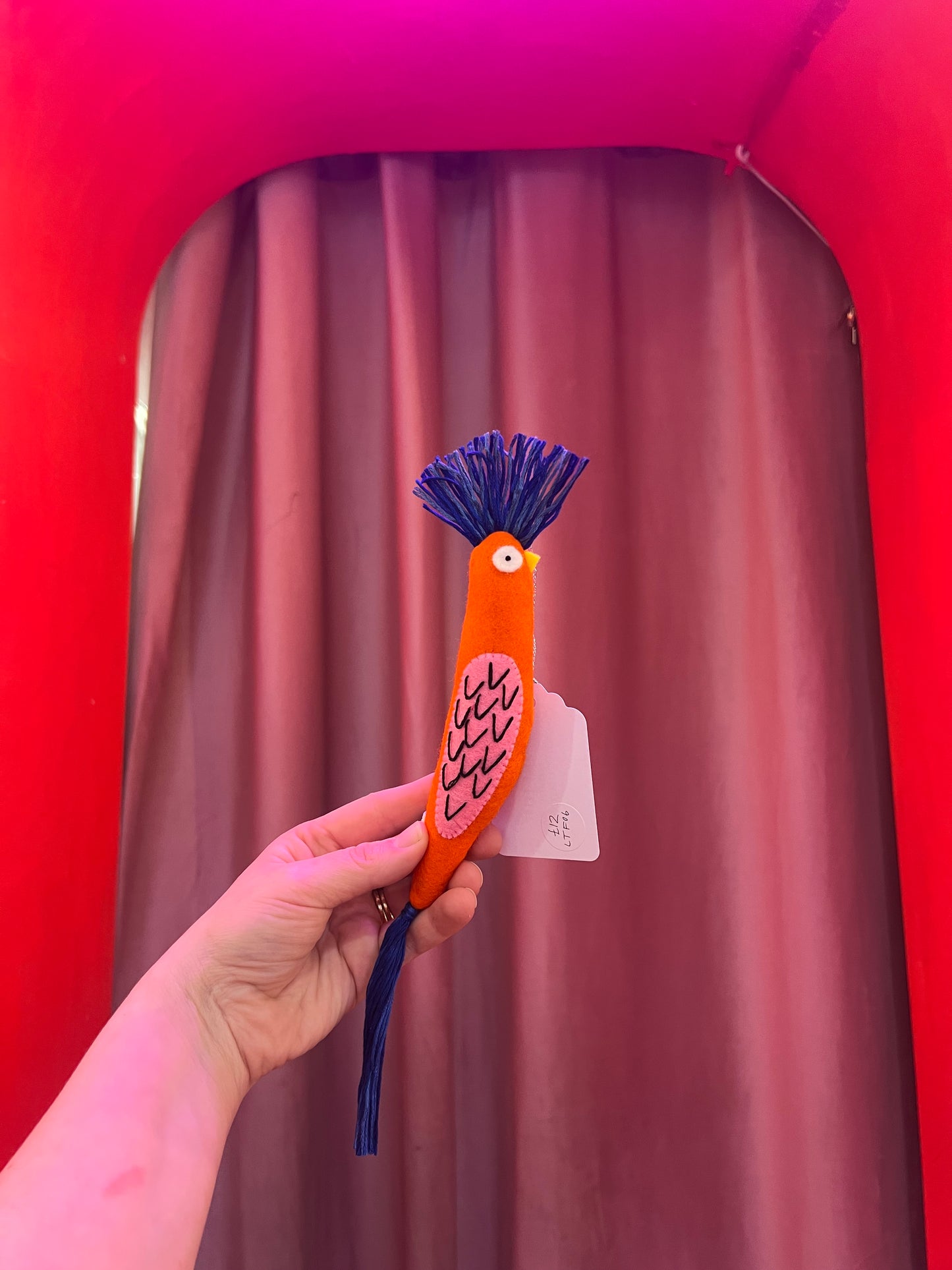 Orange - Blue Wool Fantastical Bird Hanging Decoration By Little Flint