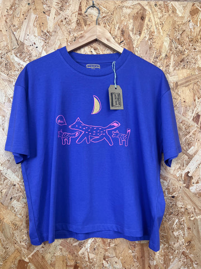 Blue Fox Print Cropped T-shirt by Inky Kat