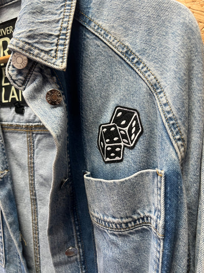Upcycled Denim Jacket with Snake and Dice Embroidery by Snacks