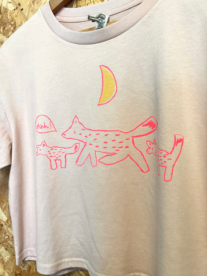 Pale Pink Fox Print Cropped T-shirt by Inky Kat