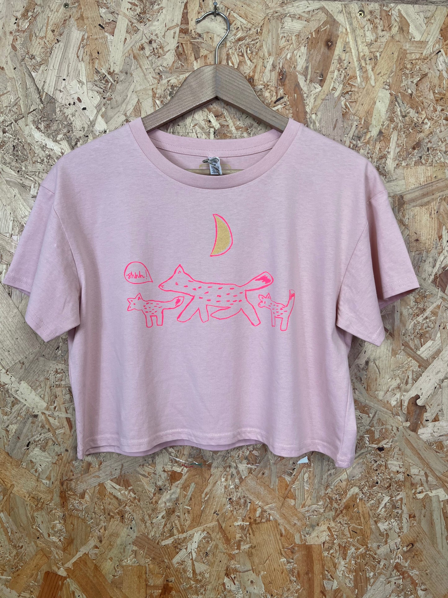 Pale Pink Fox Print Cropped T-shirt by Inky Kat