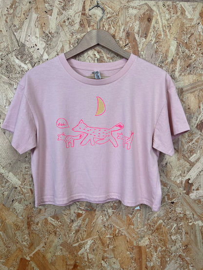 Pale Pink Fox Print Cropped T-shirt by Inky Kat