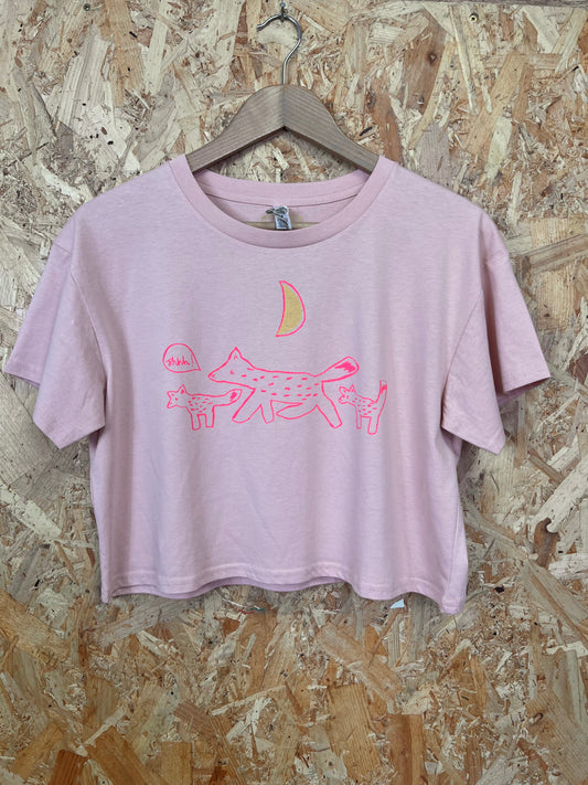 Pale Pink Fox Print Cropped T-shirt by Inky Kat