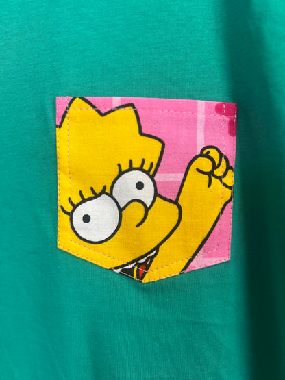Reworked Turquoise Pocket Tee With Lisa Simpson by Silly Girl Club