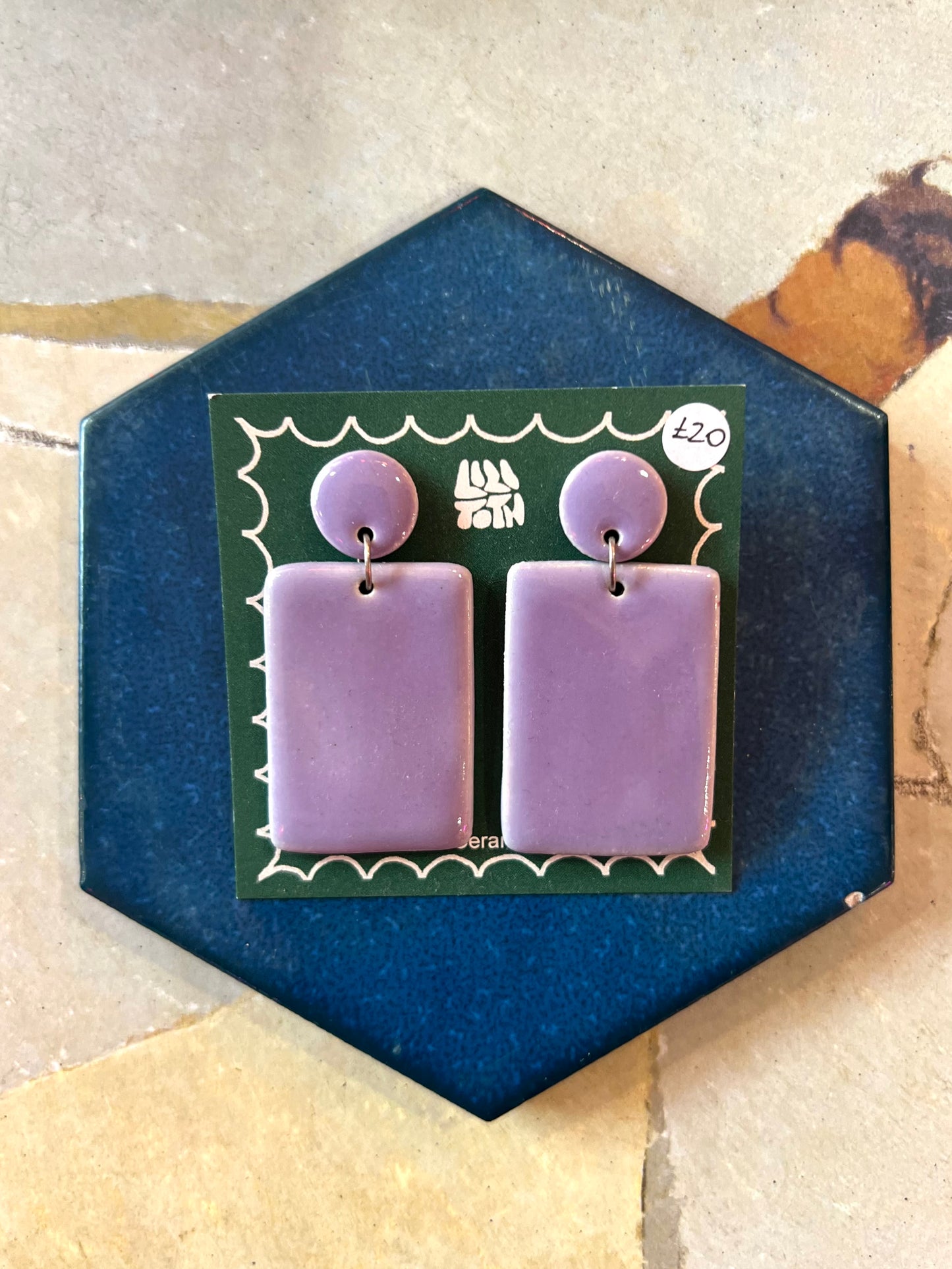 Purple Geometric Shape Handmade Ceramic Earrings by Lili Toth