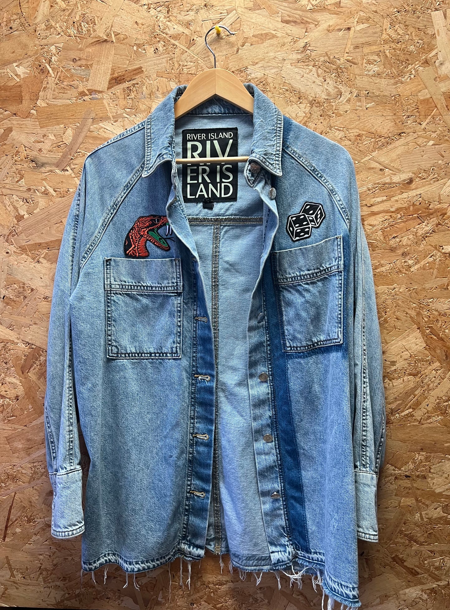 Upcycled Denim Jacket with Snake and Dice Embroidery by Snacks