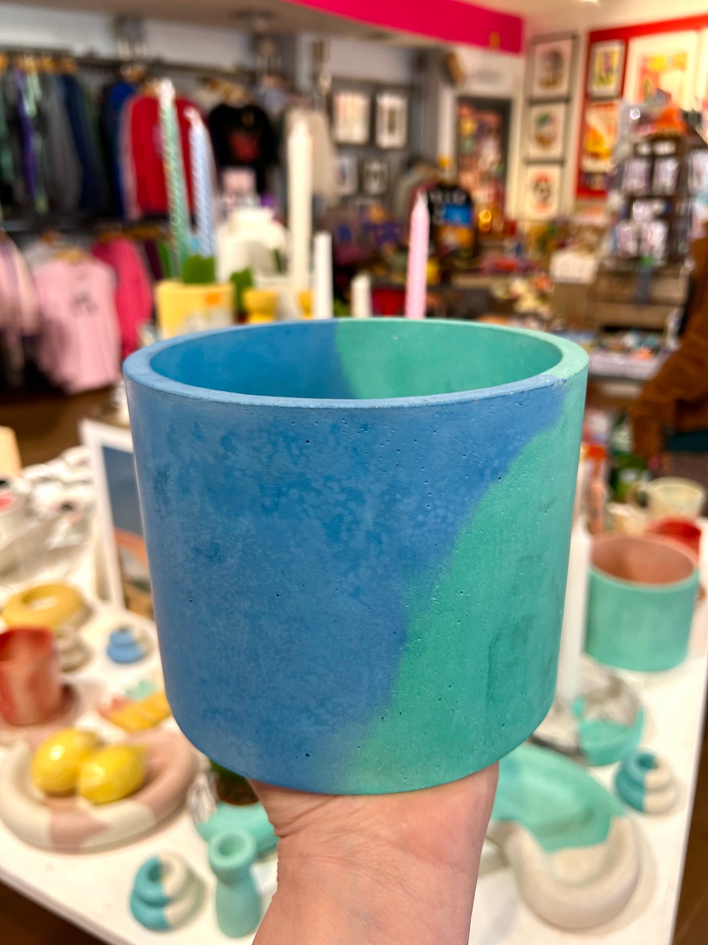 Bicolour blue and green concrete plant pot by Onyx Studio