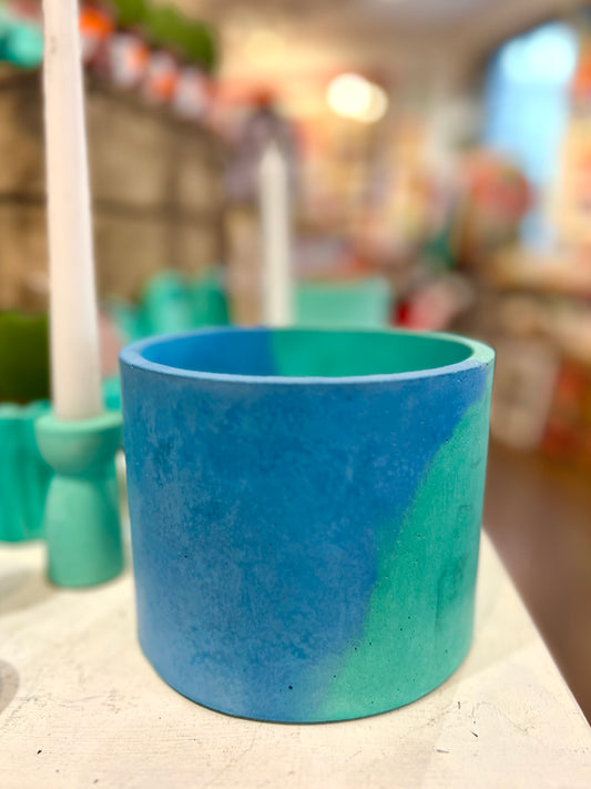 Bicolour blue and green concrete plant pot by Onyx Studio