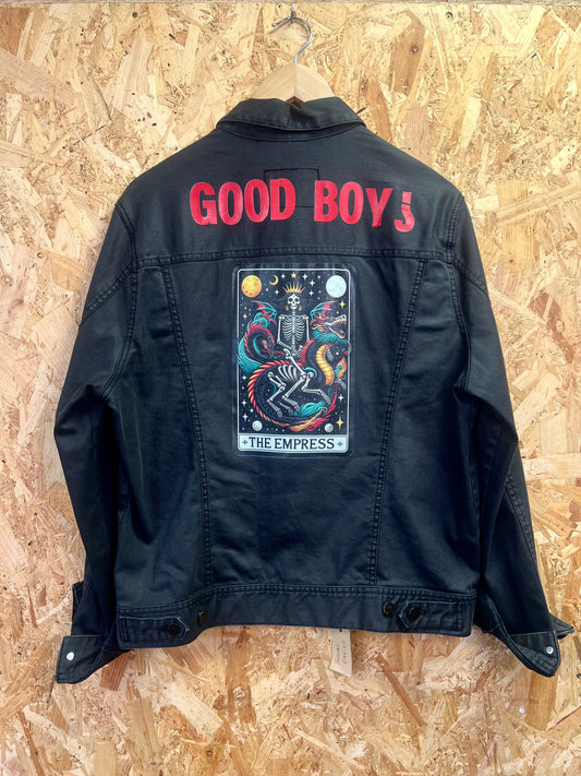 Good Boy Black, Upcycled, Embriodery Denim Jacket by Relab