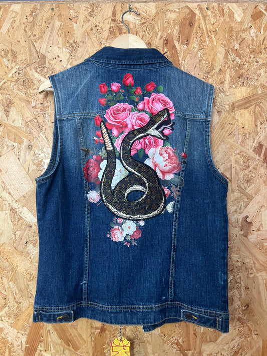 Upcycled Denim Vest With Snake by Snacks
