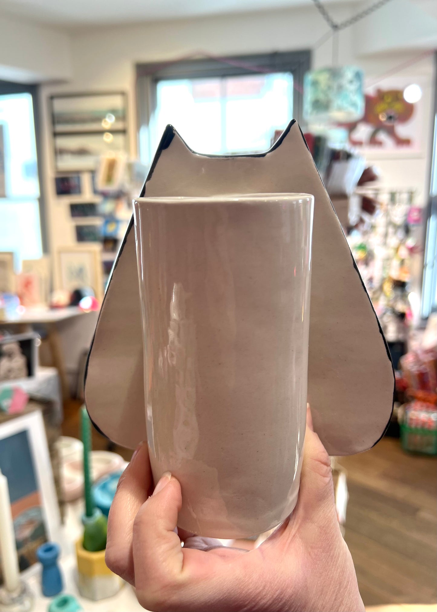 Ceramic Black Cat Vase by Anna Soba