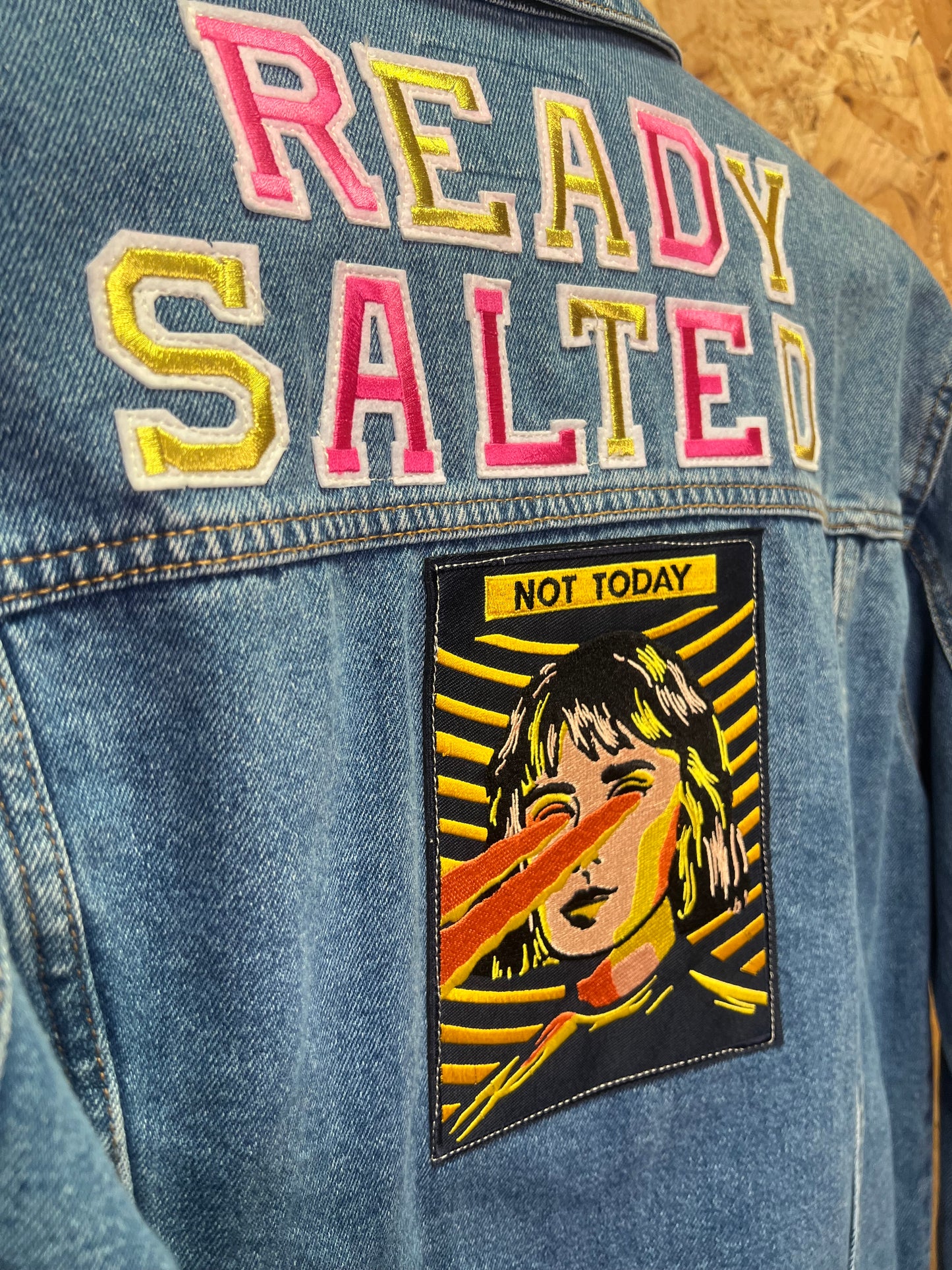 Ready Salted Upcycled, Embriodery Denim Jacket by Relab