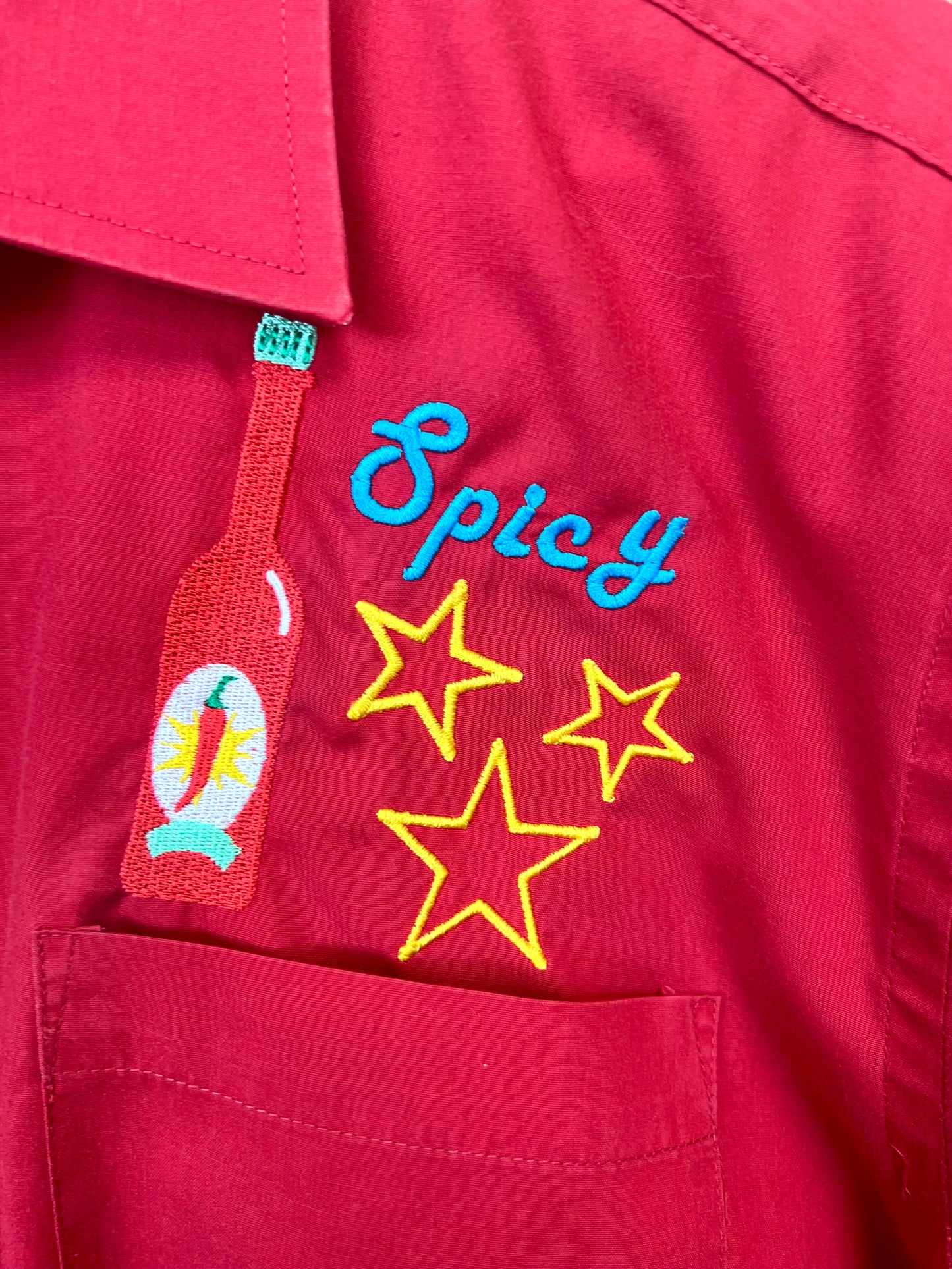 Red Shirt With Hot Sauce Embroidery by Flamingo Rodeo