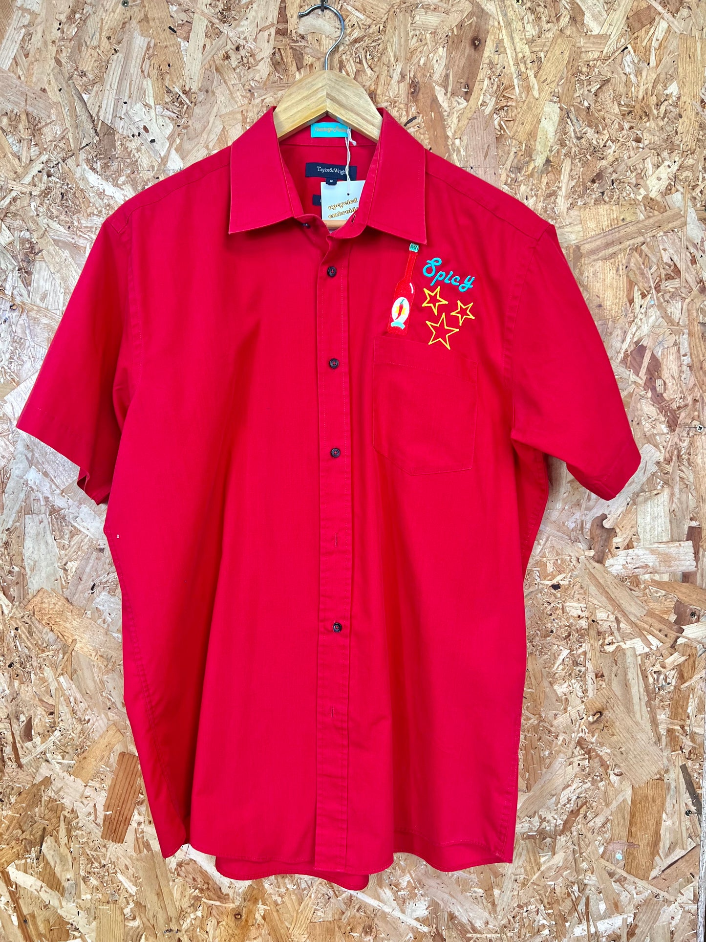 Red Shirt With Hot Sauce Embroidery by Flamingo Rodeo