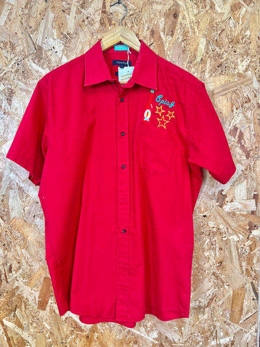 Red Shirt With Hot Sauce Embroidery by Flamingo Rodeo