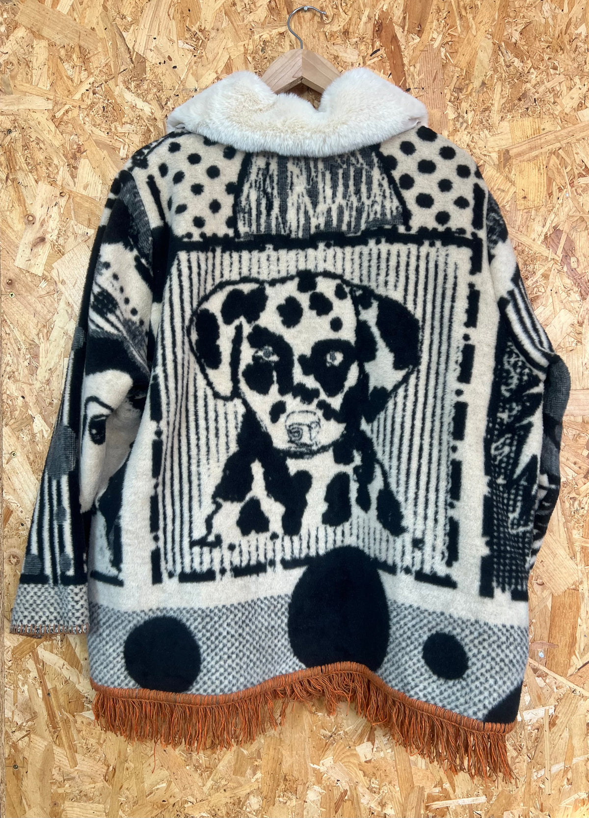 Jacquard Dog Design Jacket With Big Cozy Collar,  Handmade by Szmat Sklad