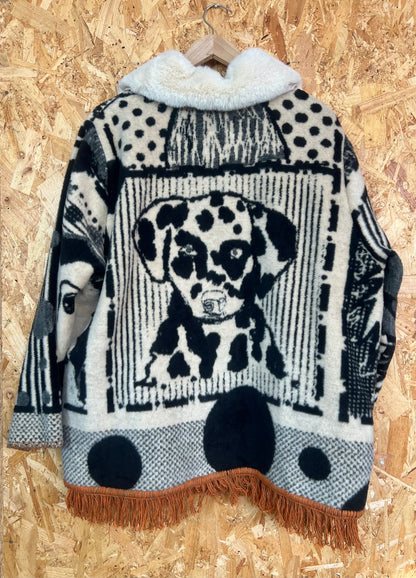Jacquard Dog Design Jacket With Big Cozy Collar,  Handmade by Szmat Sklad