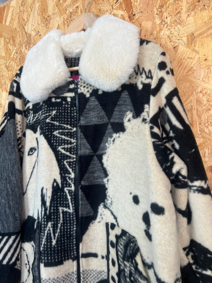 Jacquard Dog Design Jacket With Big Cozy Collar,  Handmade by Szmat Sklad