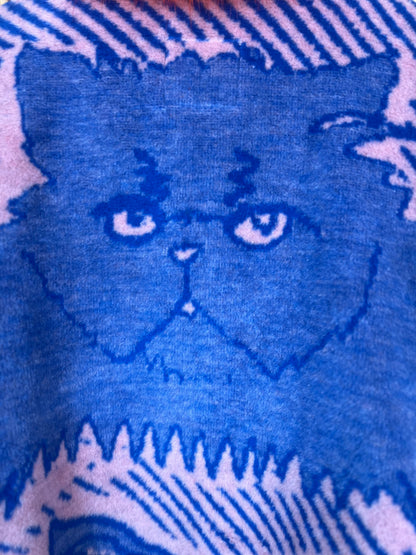 Jacquard Cat Design Jacket With Fluffy Collar,  Handmade by Szmat Sklad