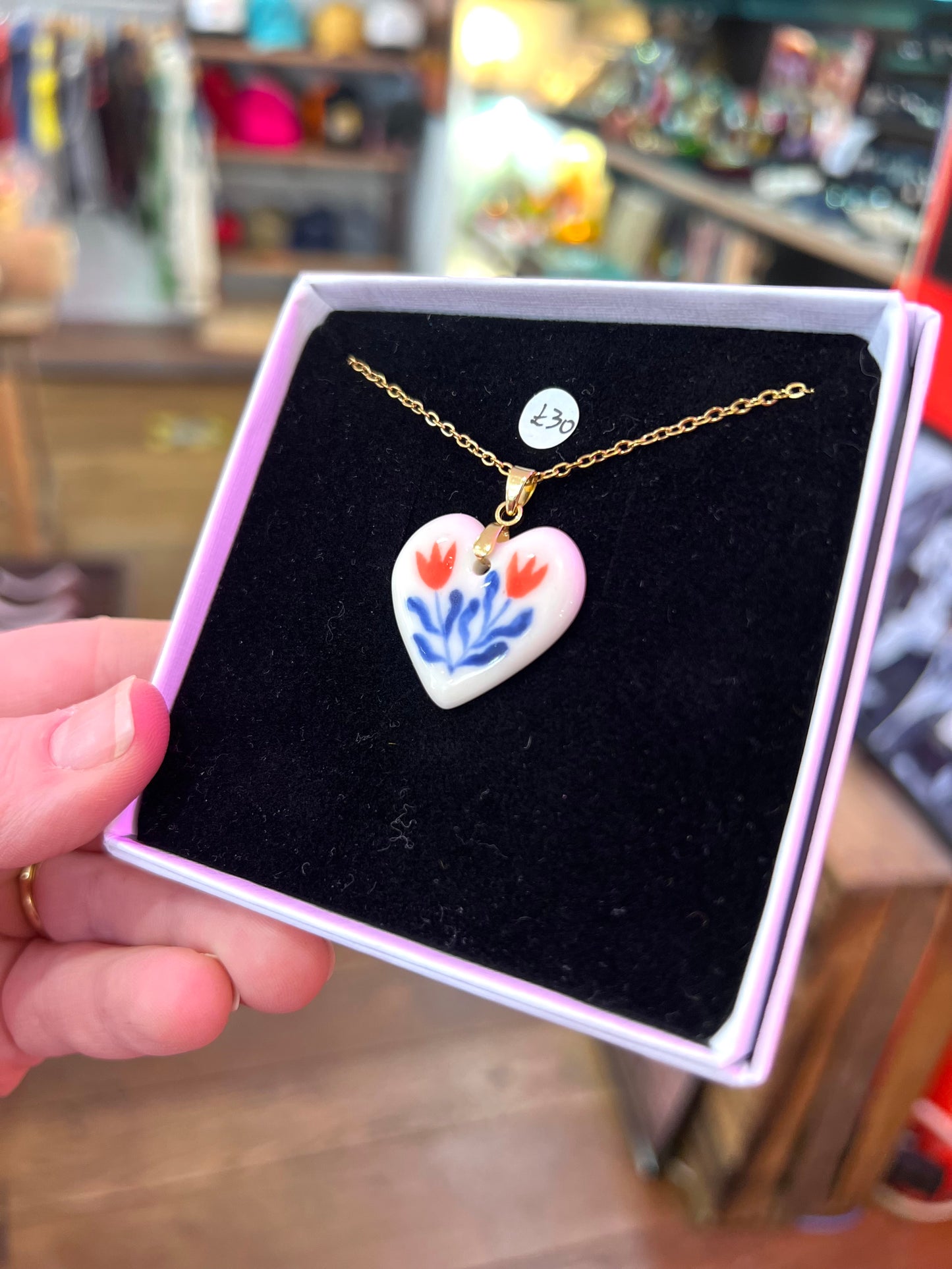 Ceramic Flowers Heart Shaped Necklace by Lili Toth