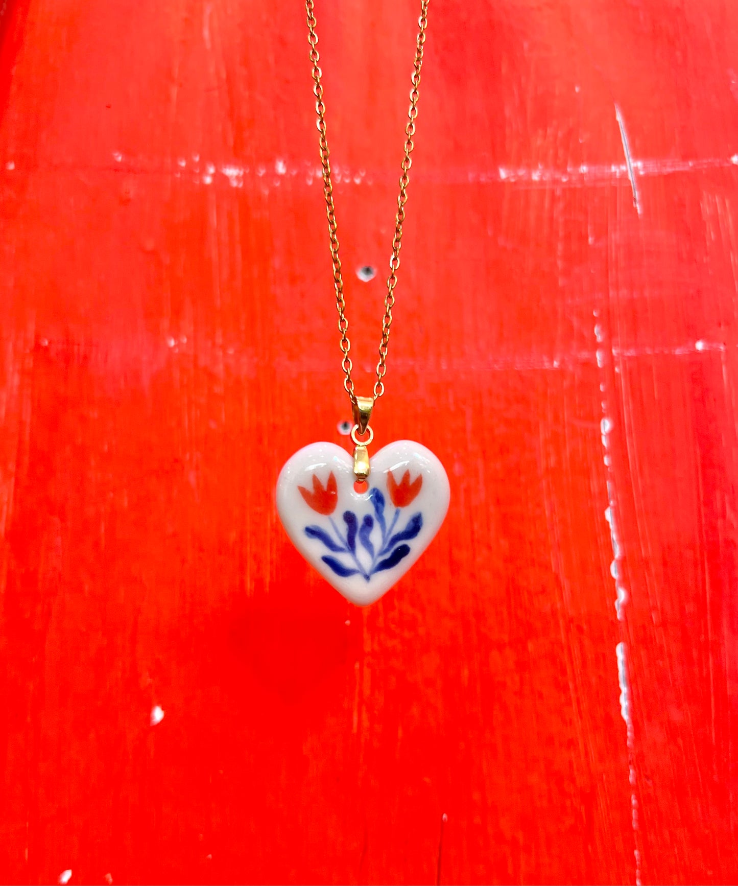 Ceramic Flowers Heart Shaped Necklace by Lili Toth